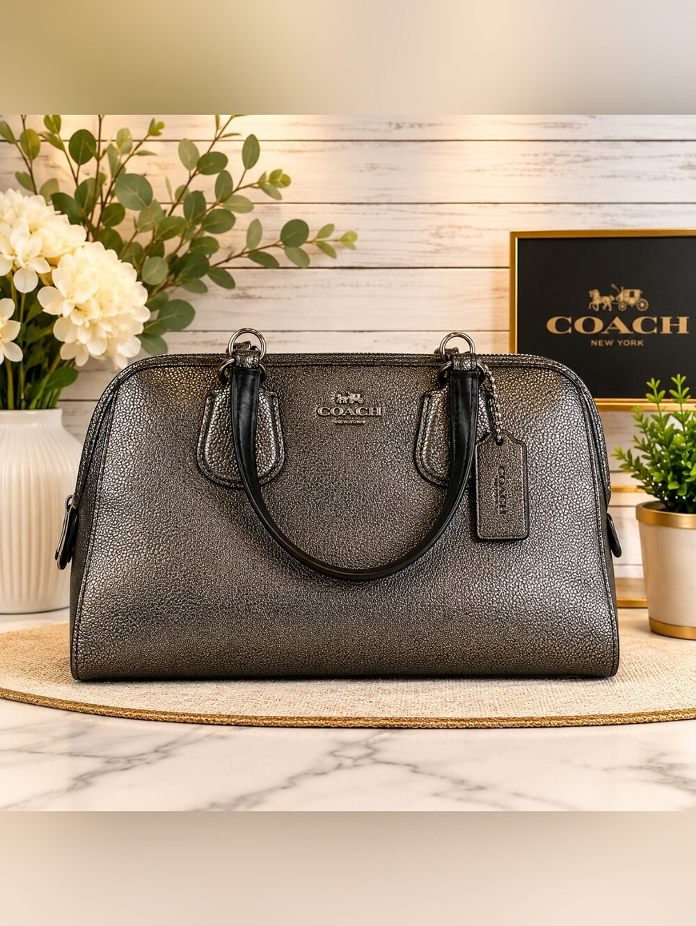 Coach‎ Nolita Gunmetal Metallic Black Satchel Pebble Leather Crossbody Bag NWT